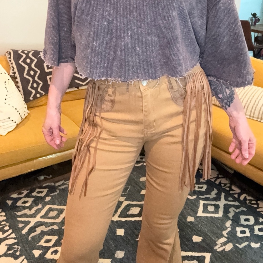 Wisteria Lane Fringe Tan Bells